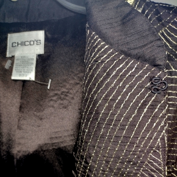 CHICO'S BROWN GOLD EMBROIDERED JACKET/COAT SIZE 2 (XL),POCKETS, SATIN LINING,NEW - Picture 3 of 6